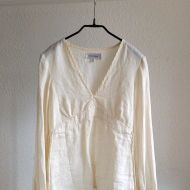 ZARA WOMAN vintage boho pure cream linen blouse
