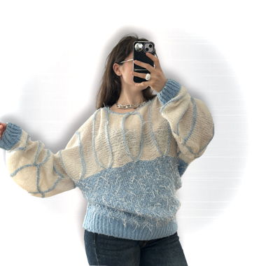 Pull tricot bleu et blanc made in Italy