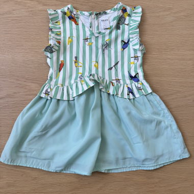 Mint Bird Print Ruffle Dress – Age 5
