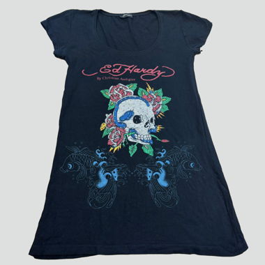 Vintage Ed Hardy long shirt Y2K rhinestones