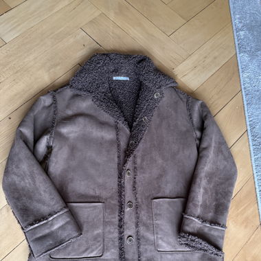 Brauner Mantel (reversible) im Leder/Teddylook