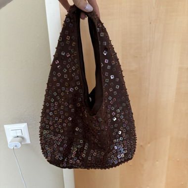 Pailletten-Tasche braun / violett