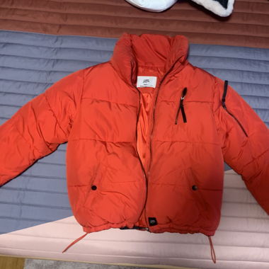 Red hooded puffer jacket Sixth June
