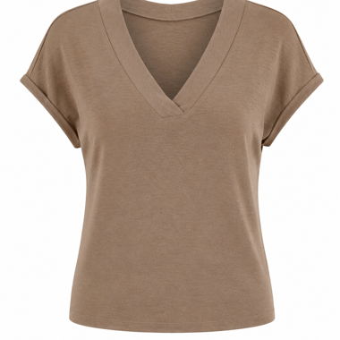 Beiges V-Ausschnitt Shirt