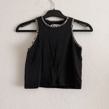 Black Tank Top with Leopard Trim