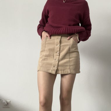 Beige corduroy skirt with front button placket vintage