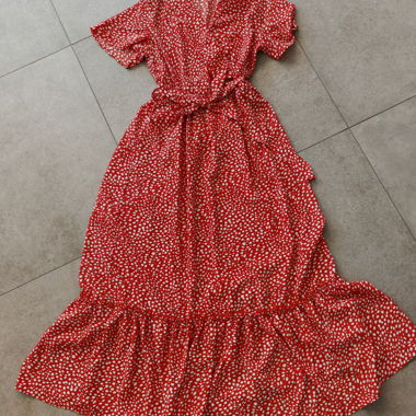 Rotes/Orangefarbenes Kleid mit Mustern, Grösse S