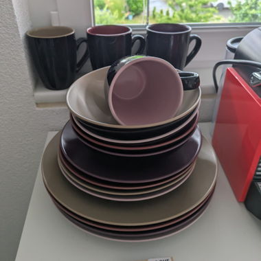 Black and Colored Dinnerware Set