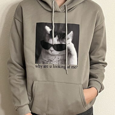 Grün-grauer Hoodie mit Katzen-Print