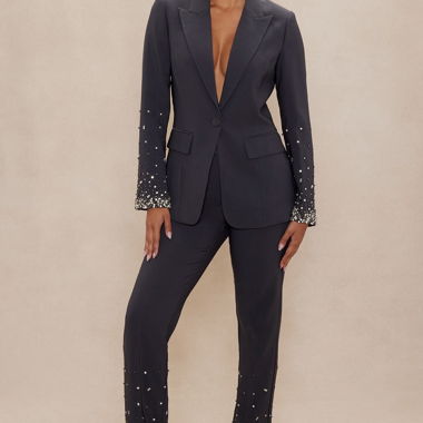 Embellished blazer suit set