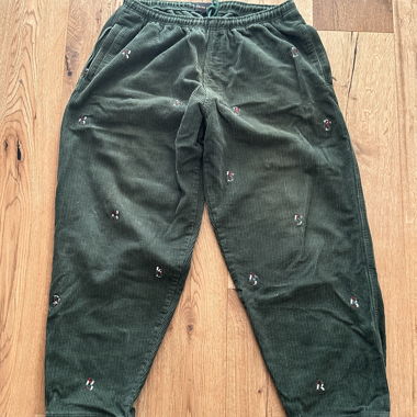 Green Corduroy Trousers with Embroidery