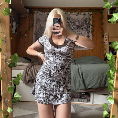 vintage brown/white summer mini dress v-neck 