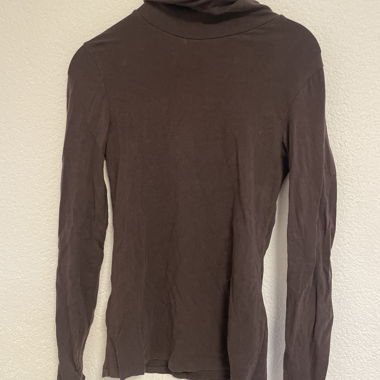 Brown Long-Sleeve Top with Turtleneck