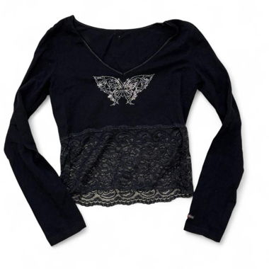 Haut manches longues en dentelle noire