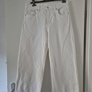 Jean blanc jambe large taille haute