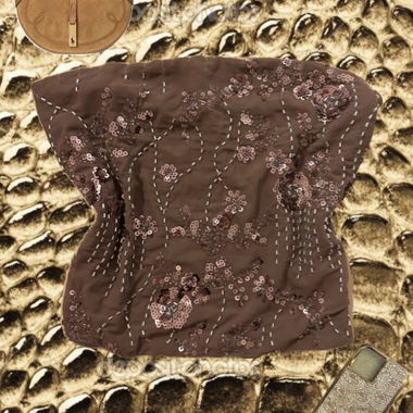 Braunes Pailletten-Tube-Top