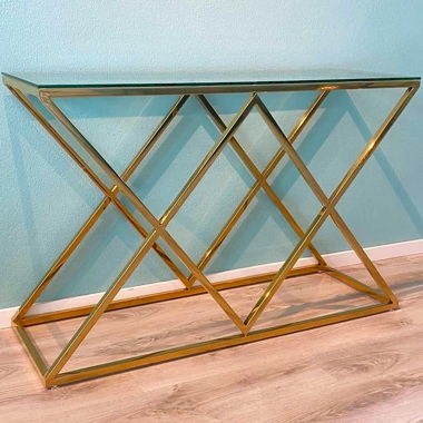 Konsole aus Glas und goldenem Metall