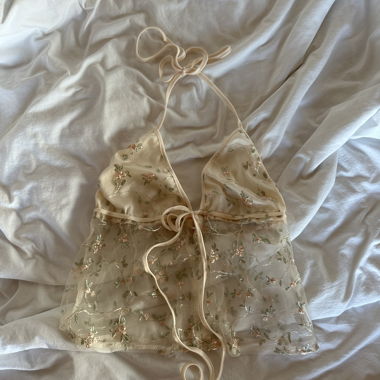 Top a fascia in pizzo con ricamo floreale