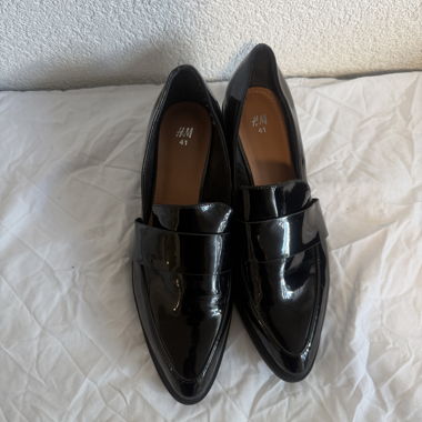 Black glossy loafers