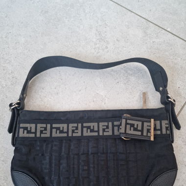 FENDI Black Nylon Zucca Shoulder Bag