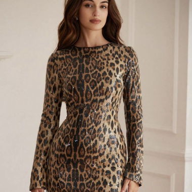 Leopard Print Sequin Mini Dress