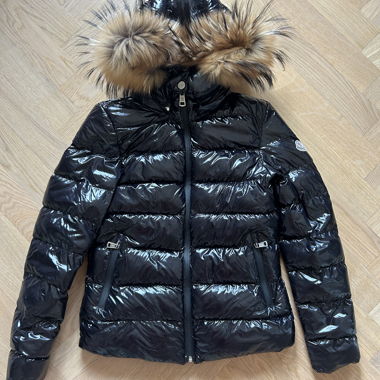 Black Moncler jacket with real fur hood