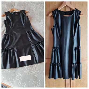 Ärmelloses schwarzes Kleid aus Kunstleder