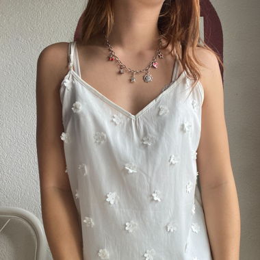 Chemisier bretelles et fleurs blanc 