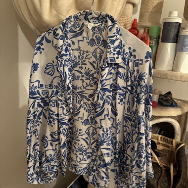 Floral Blouse in Blue and White