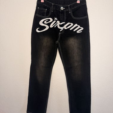 6pm Black Denim Jeans with white lettering