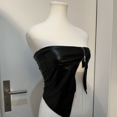Black Faux Leather Strapless Zip Top