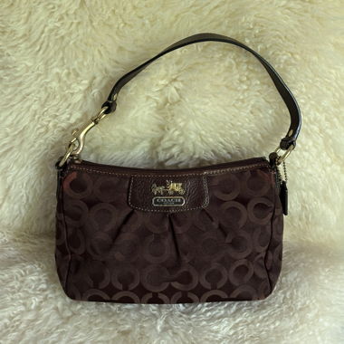 Coach Mini-Schultertasche aus braunem Monogramm-Canvas
