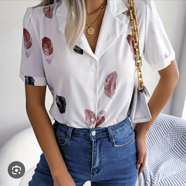 Feder-Print Bluse Gr. M