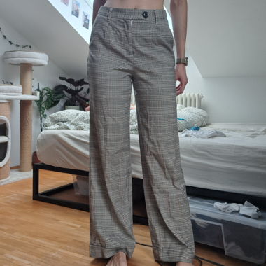 Checked wide-leg fabric trousers