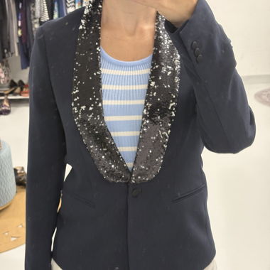 Blazer Maison Scotch blu con paillettes, taglia 40