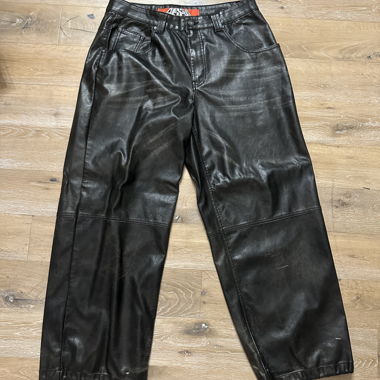 Faux leather baggy jeans 
