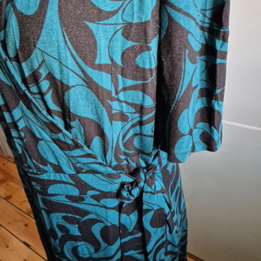 Teal and dark brown wrapover dress