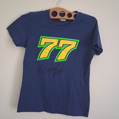 Domi 77 blaues T-Shirt mit Unterschrift von Dominique Aegerter