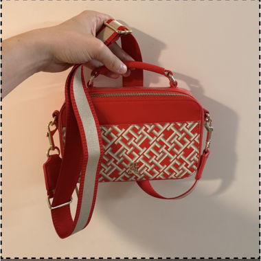 Red Crossbody Handbag with Pattern