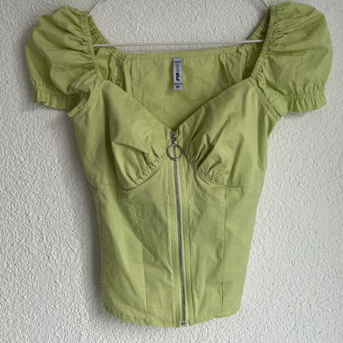 Blouse manches courtes vert citron avec fermeture éclair