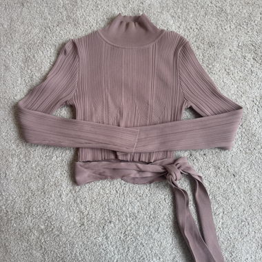 Pink ribbed tie-back top
