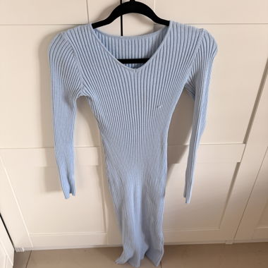 Light Blue Ribbed Knit Dress