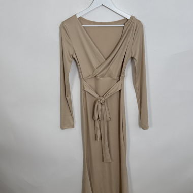 Beige wrap midi dress