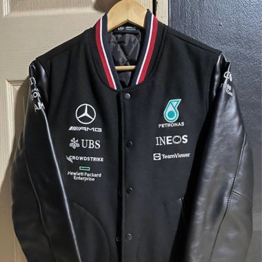 Mercedes AMG Petronas F1 Varsity Leather Jacket