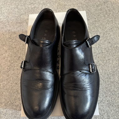 Black leather monk strap shoes