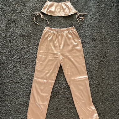 Pigiama Due Pezzi in Raso Champagne Oro Tg.M
