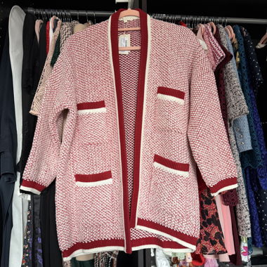Maje Red and white long knit cardigan T3