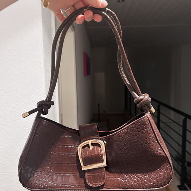 Brown Croc-Effect Shoulder Bag