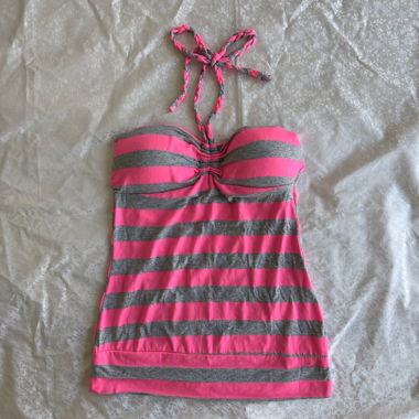 “Tone” pink striped tube top with straps