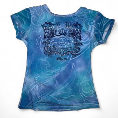Blue Y2K Hard Rock Cafe Macau shirt, size m